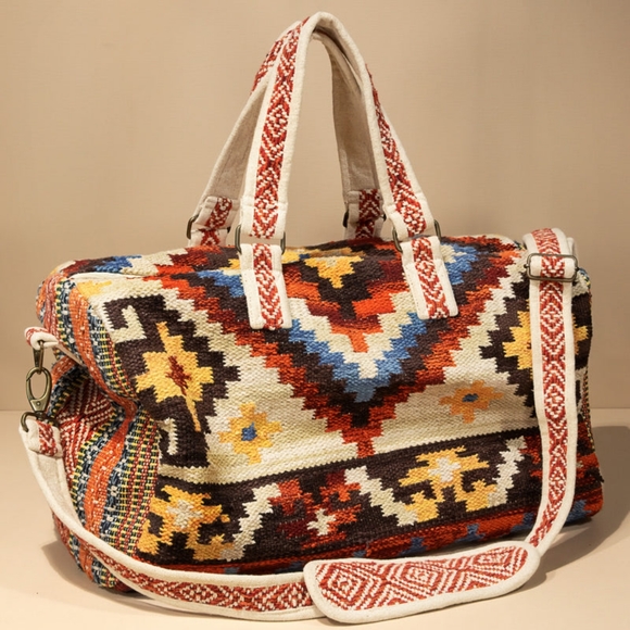 Boho Chic Travel Bag - Navajo Aztec Inspired Design - Handmade Fully Fine Cotton - Picture 2 of 10